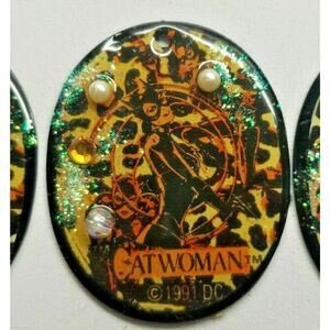 Vintage 1991 Catwoman DC Comic Metal Pendant Vending Charms Lot of 3 NewOldStock